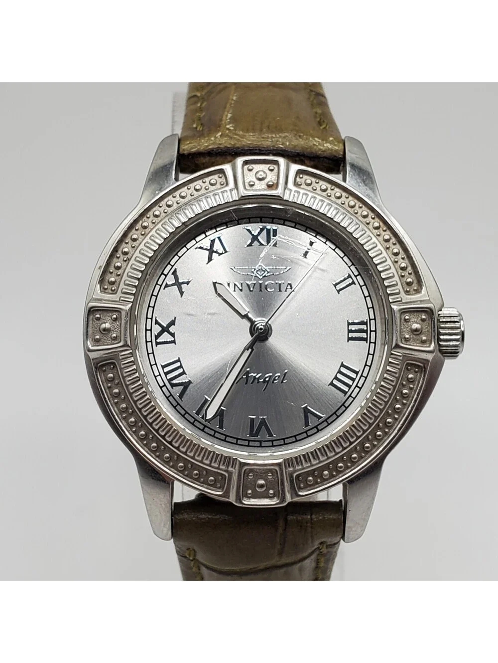 Invicta Angel Watch Women 32mm Silver Tone 15083 Leather Band New Battery